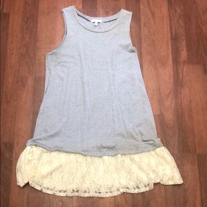 Grey T-shirt Dress w/ Lace Ruffle - Size M